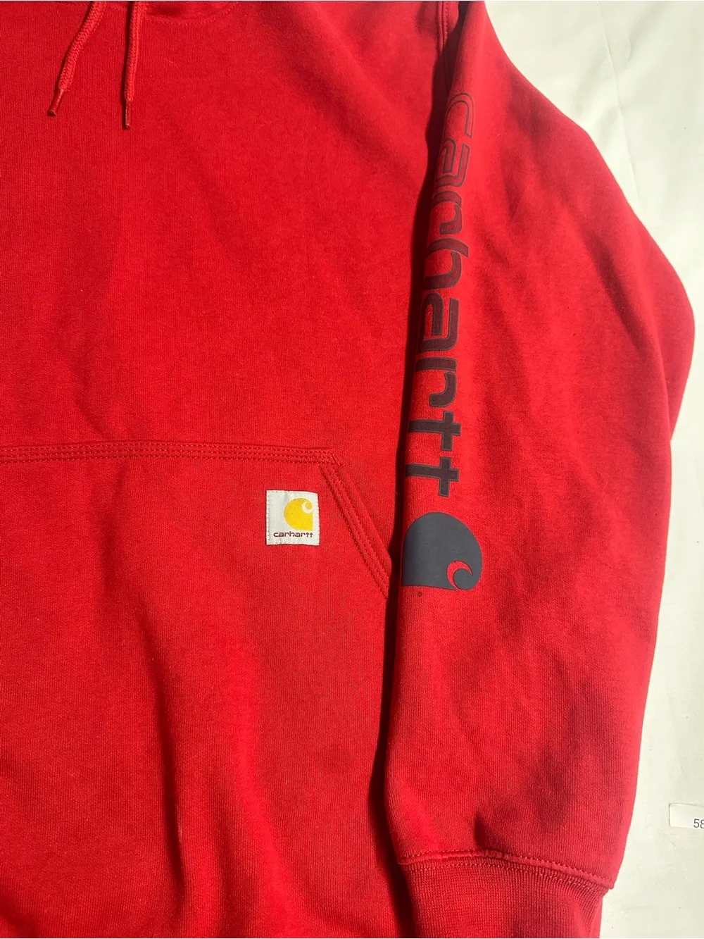 Carhartt Men’s Red Crewneck Hoodie with Sleeve Logo